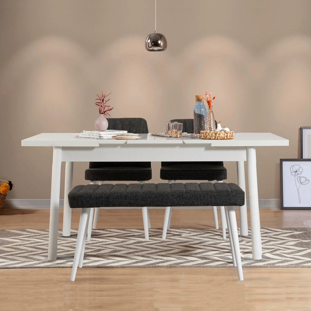 **** Conjunto de Mesa de Jantar Extensível Santiago – Branco/Antracite