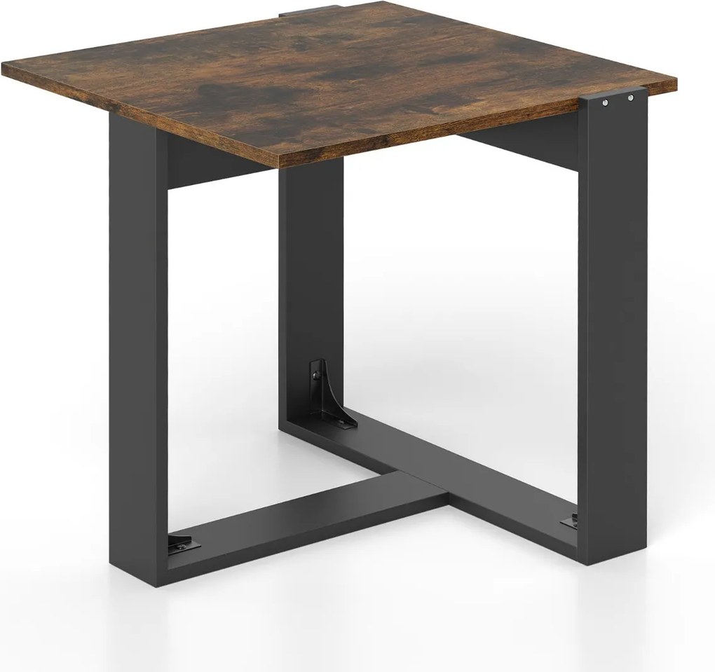 Mesa cabeçeira, Mesa apoio 50 x 50 x 50 cm com base em metal em forma de T para espaços pequenos para sala de estar ou quarto Castanho e preto