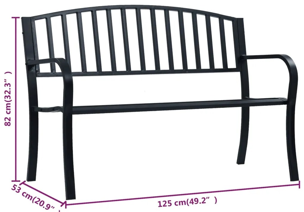 Banco jardim 125 cm aço preto