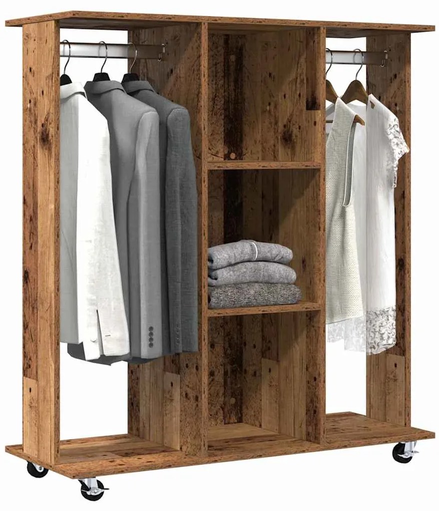 Guarda-roupa com Rodas Madeira Velha 102x38x110 cm Madeira de Engenhar