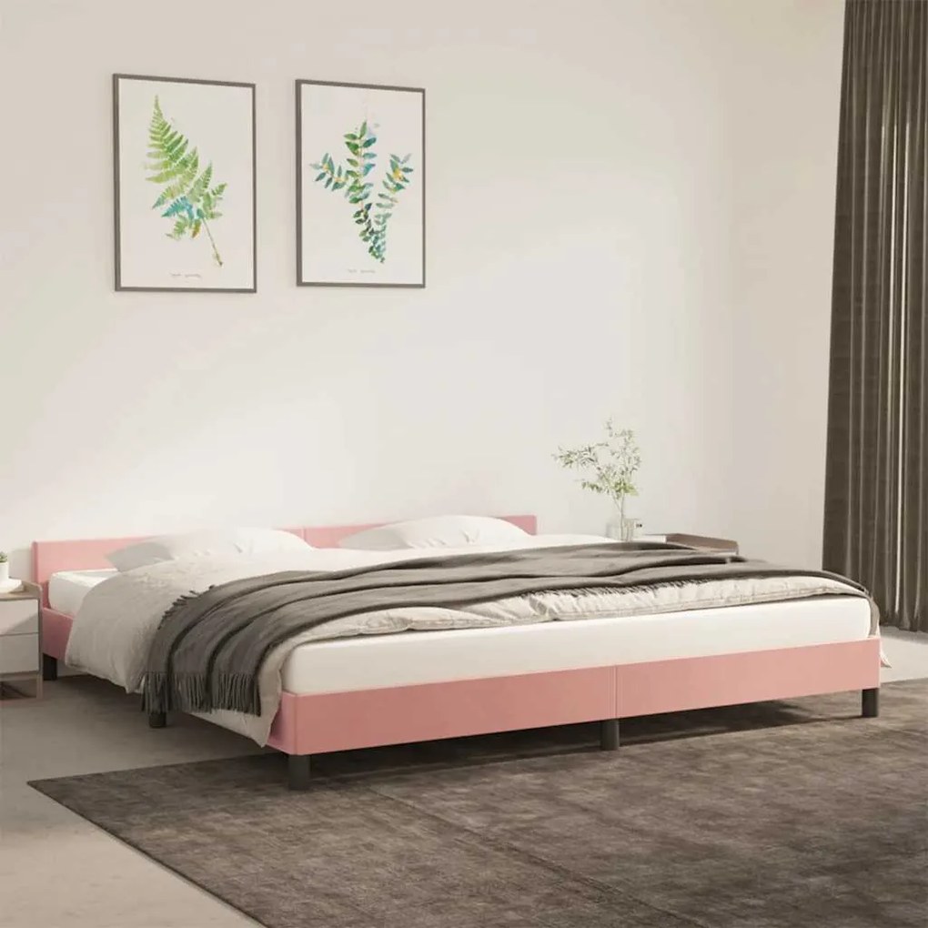 Estrutura cama c/ cabeceira sem colchão 200x200 cm veludo rosa