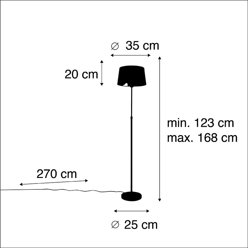 Candeeiro de pé preto com abat-jour preto 35 cm ajustável - Parte Clássico / Antigo