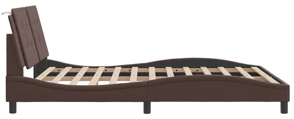Estrutura cama c/ luzes LED 160x200cm couro artificial castanho