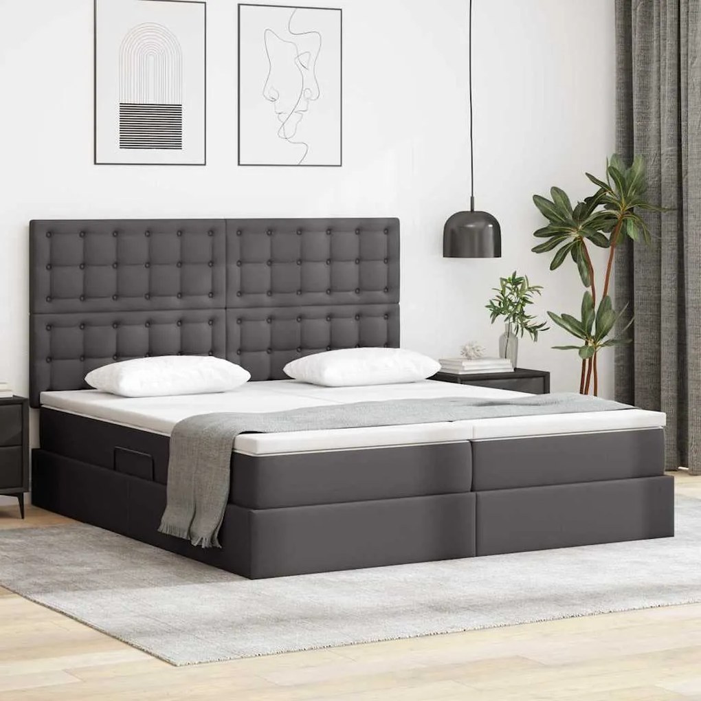 vidaXL Cama com arrumação e colchão com colchão Cinzeto 200 x 200 cm