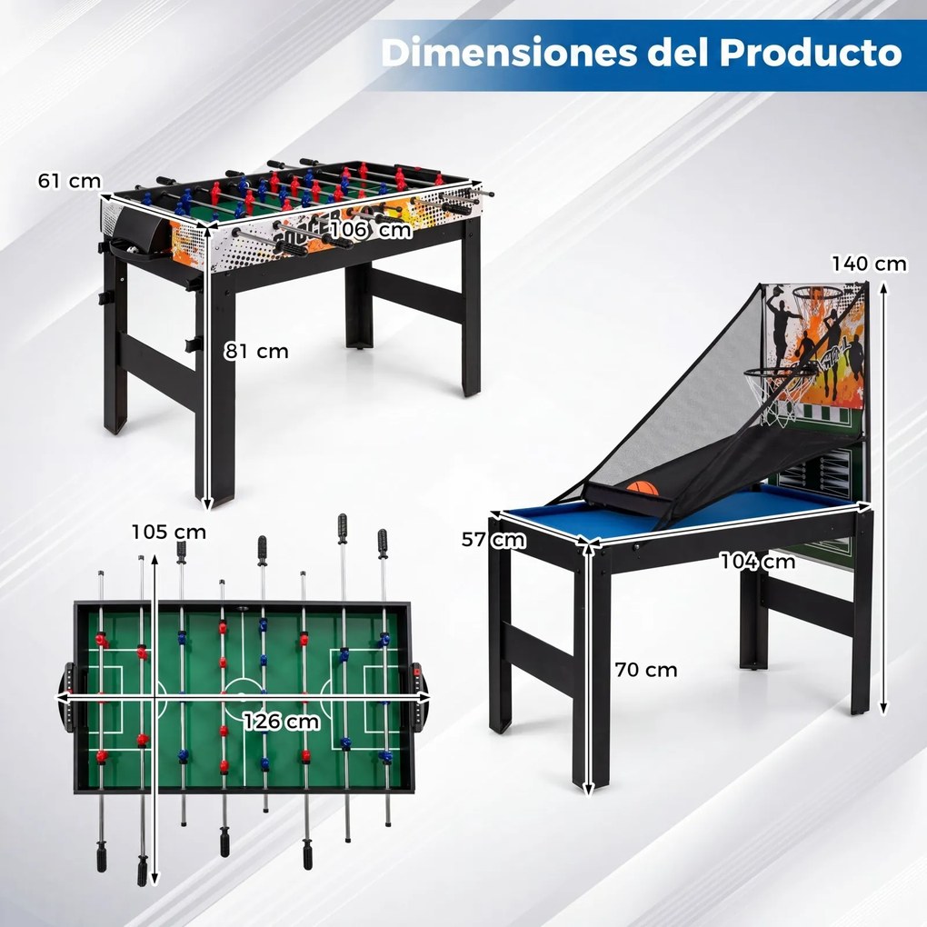Mesa de jogos 14 em 1 com basquetebol, bilhar, matraquilhos, pingue-pongue, hóquei, xadrez e muito mais para festas e salas de jogos – Preta