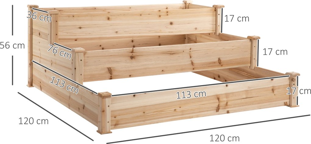 Caixa de Plantação de Madeira Caixa de Plantio de Jardim com 3 Níveis Desenho de Escada para Cultivos 120x120x56 cm Madeira