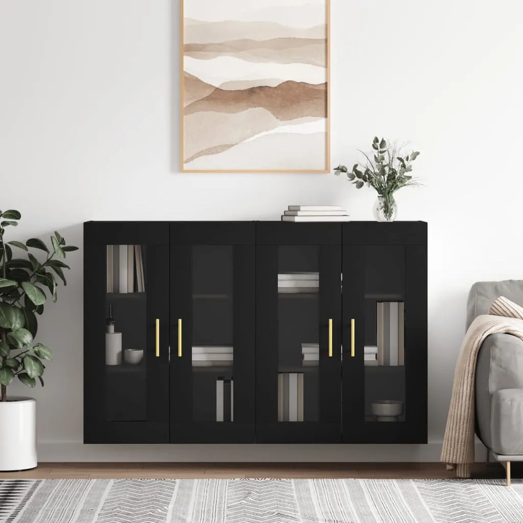 vidaXL Móveis de parede 2 pcs derivados de madeira preto