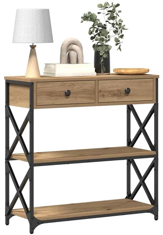 Mesa de Console vidaXL Carvalho Artesanal 75x28x75 cm Madeira e Aço