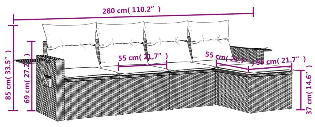 5 pcs conjunto sofás de jardim com almofadões vime PE preto