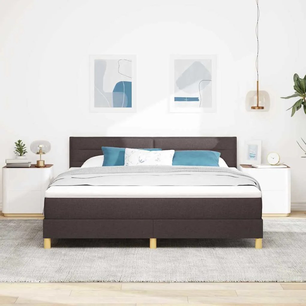Cama Box Spring com Colchão &amp; LED Castanho 180x200 cm Tecido