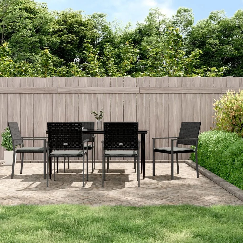 vidaXL 7 pcs conjunto de jantar p/ jardim c/ almofadões vime PE e aço