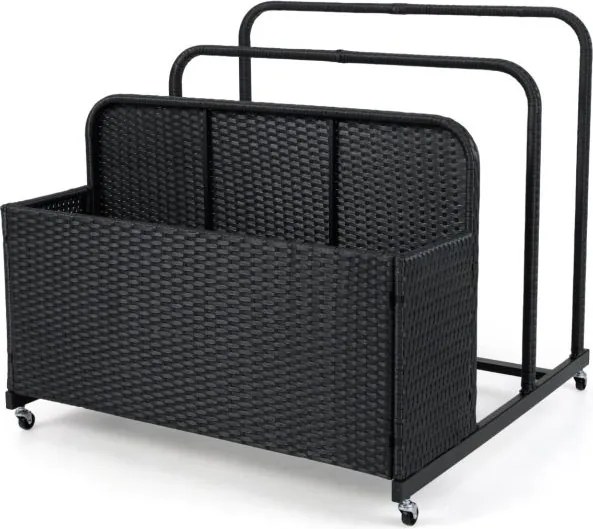 Organizador de armazenamento 100 cm x 100 cm x 94 cm Exterior para boias de piscina em vime para exterior Cesto caddy com rodas Preto