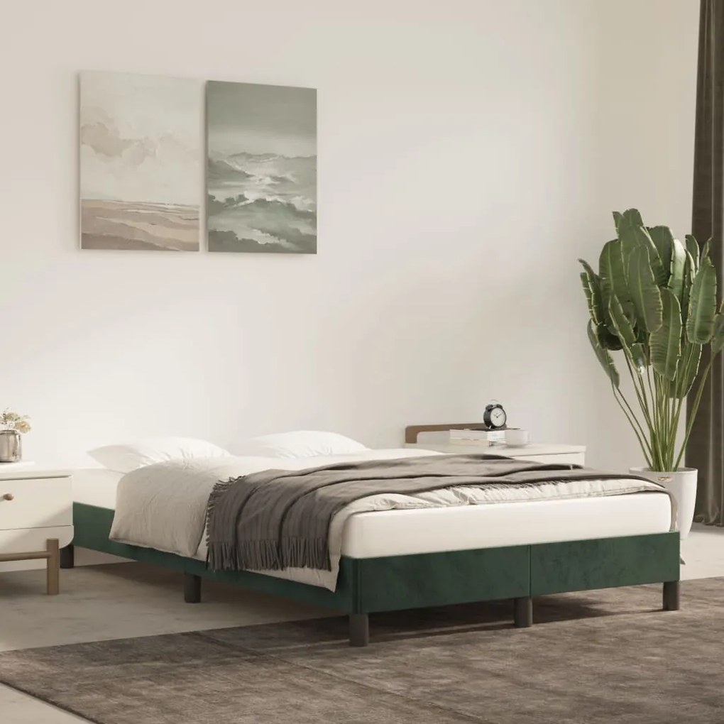 Estrutura de cama sem colchão 120x200 cm veludo verde-escuro