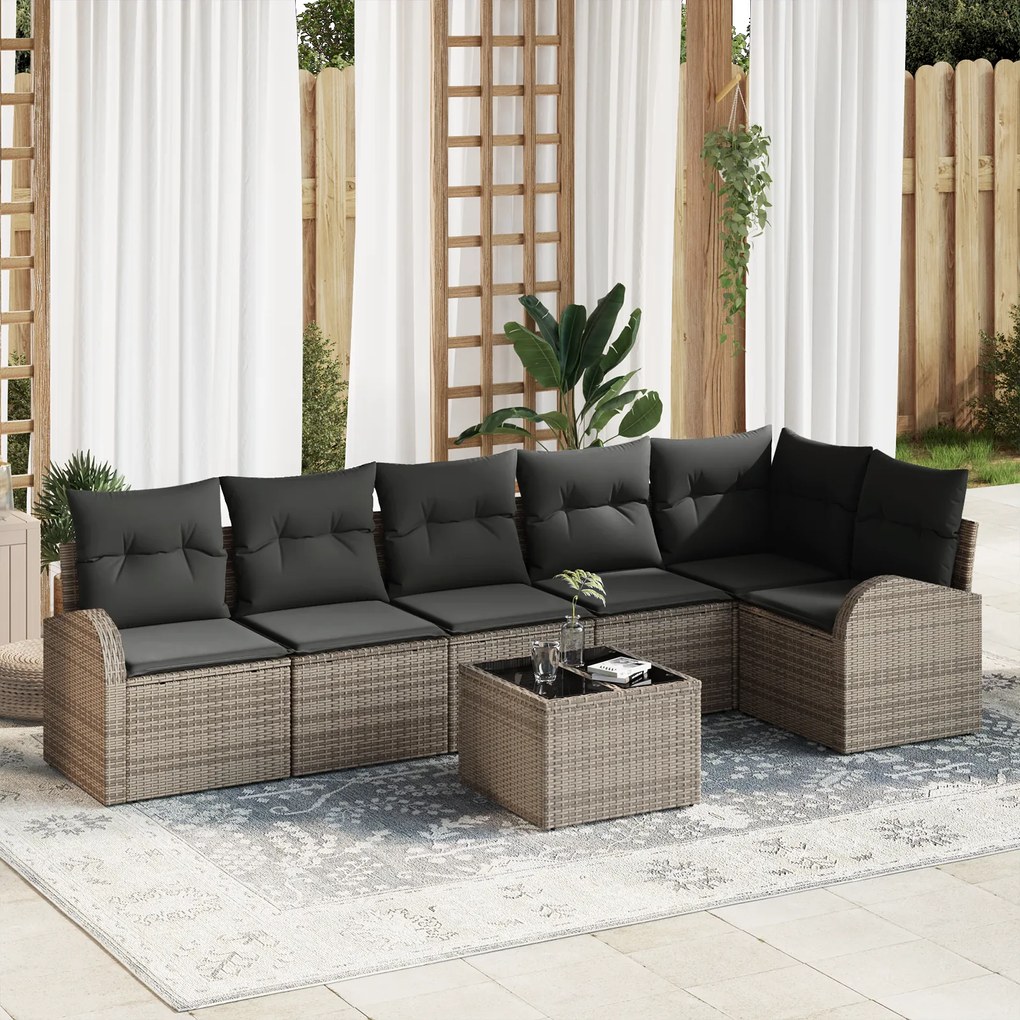 Conjunto de Sofás de Jardim 6 Peças com Almofadas Rattan Poliéster Pre