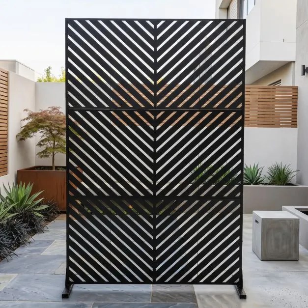 Biombo de Privacidade Exterior, 121 x 40 x 183 cm, Base Independente, Preto