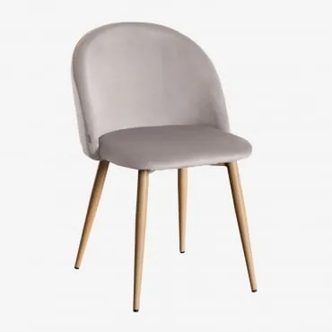 Cadeira De Jantar Em Veludo Kana Toupeira & Madeira Natural - Sklum