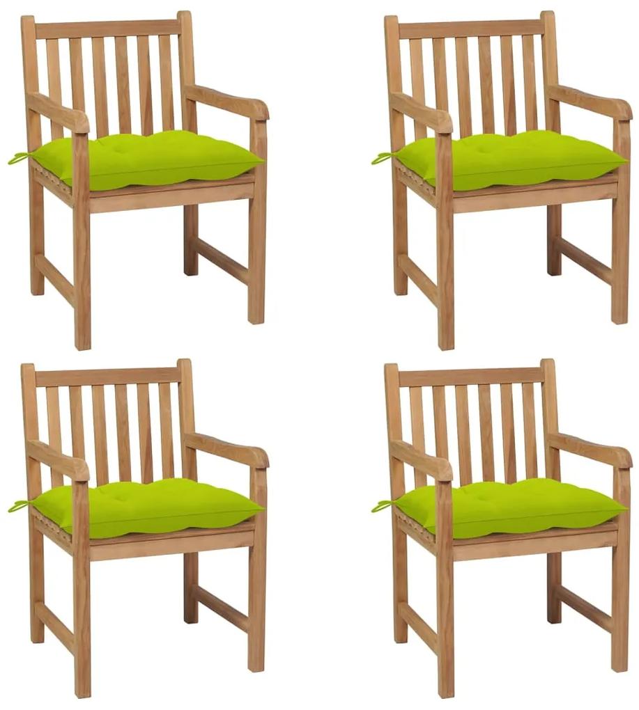 3073030 vidaXL Cadeiras jardim c/ almofadões verde brilhante 4 pcs teca maciça