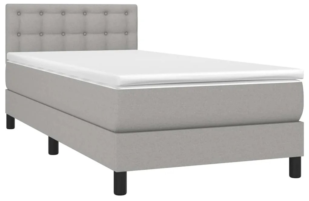 Cama box spring c/ colchão e LED 90x190 cm tecido cinza-claro