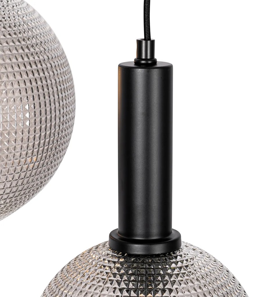 Candeeiro de suspensão design preto com vidro fumê 3 luzes - Chico Design
