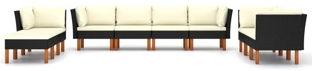 10 pcs conjunto lounge de jardim c/ almofadões vime PE preto