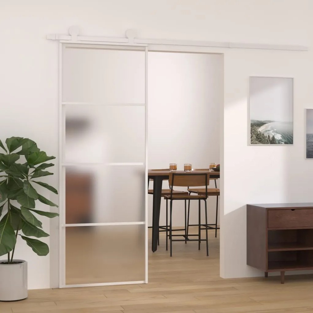 151657 vidaXL Porta deslizante em vidro ESG fosco e alumínio 76x205 cm branco