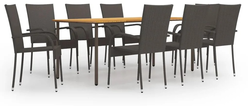 vidaXL 9 pcs conjunto de jantar para jardim vime PE castanho