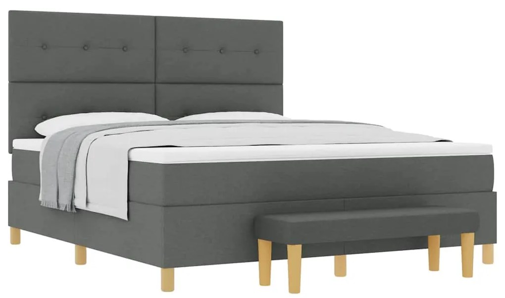 Cama Box Spring com Colchão e Banco Cinza Escuro 180x200 cm Tecido