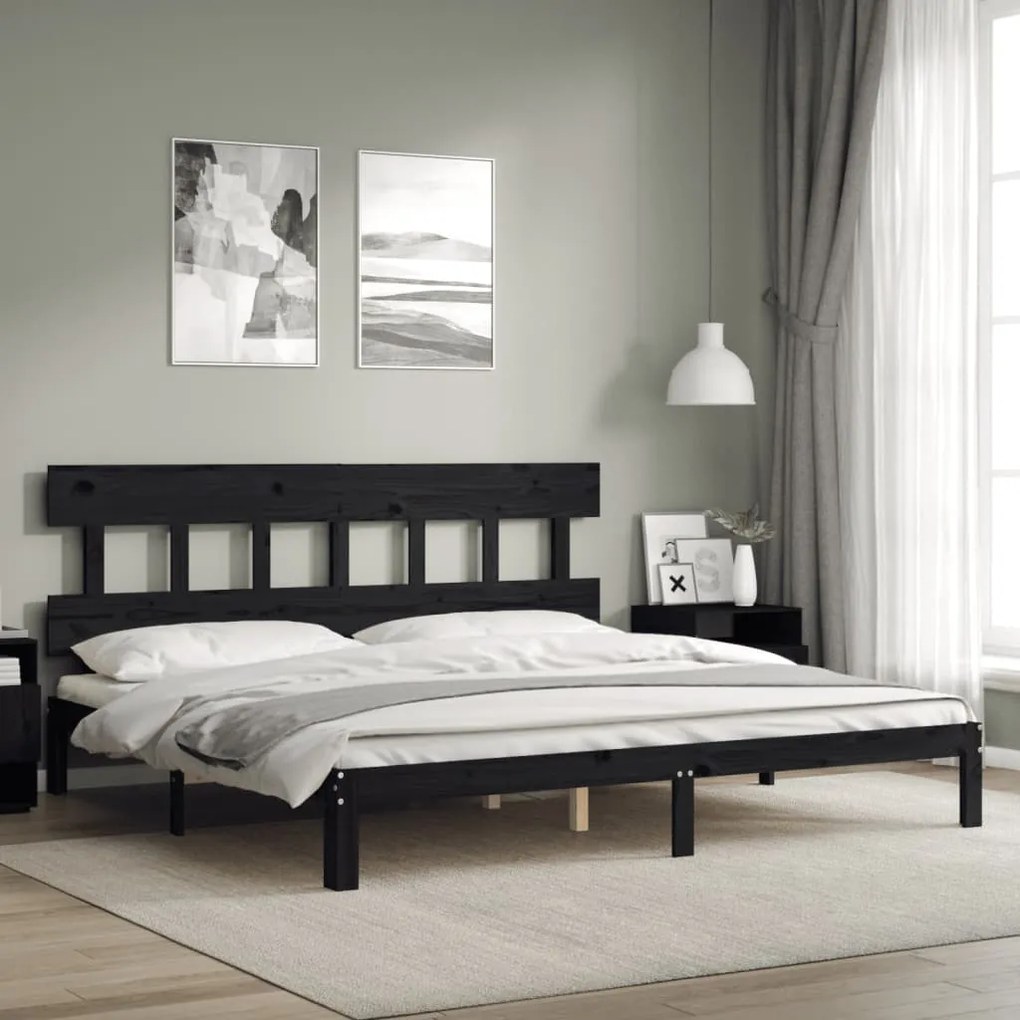 vidaXL Estrutura cama Super King Size c/cabeceira madeira maciça preto