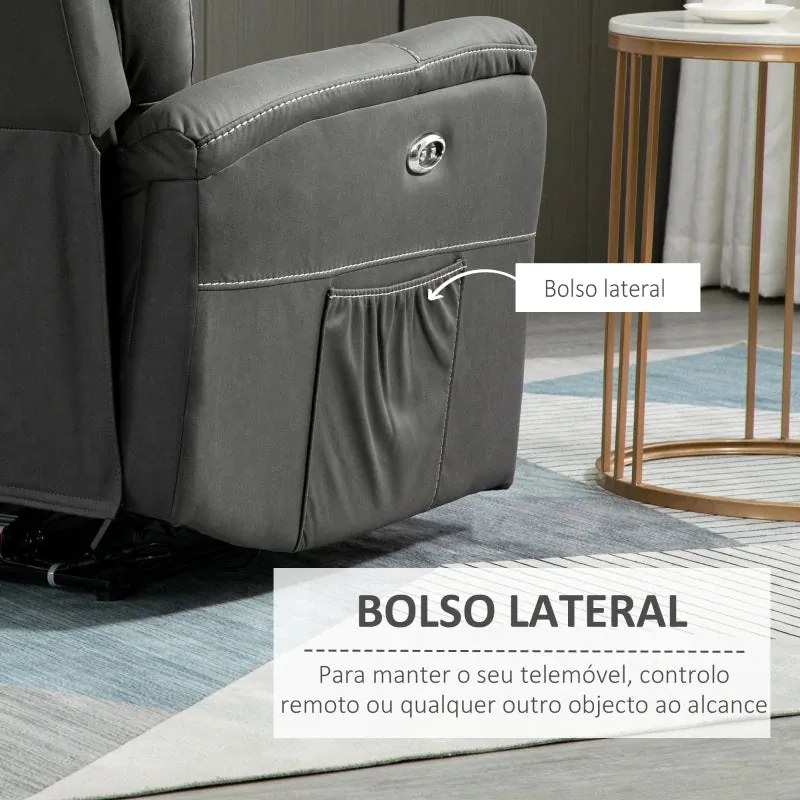 Poltrona Relax Evita com Reclinação Elétrica em Tecido Microfibra - De