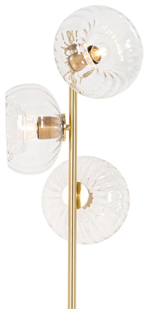 Candeeiro de pé Art Déco dourado com vidro 3 luzes - Ayesha Art Deco
