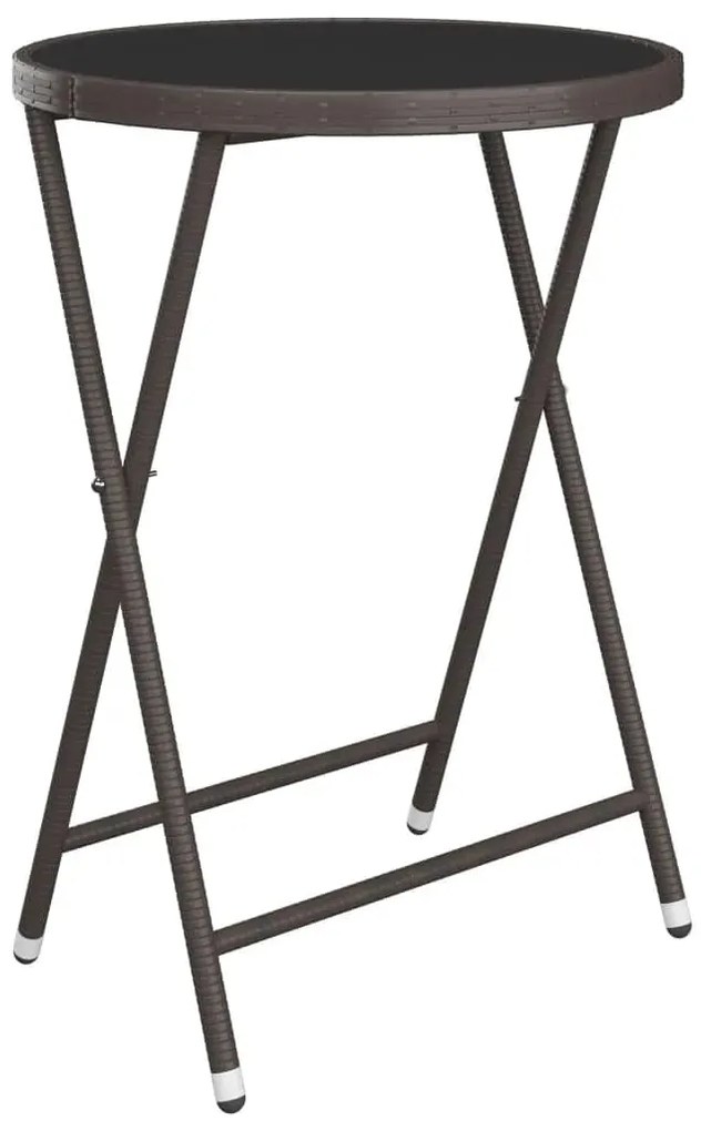3 pcs conj. bistrô de jardim vime PE e vidro temperado castanho