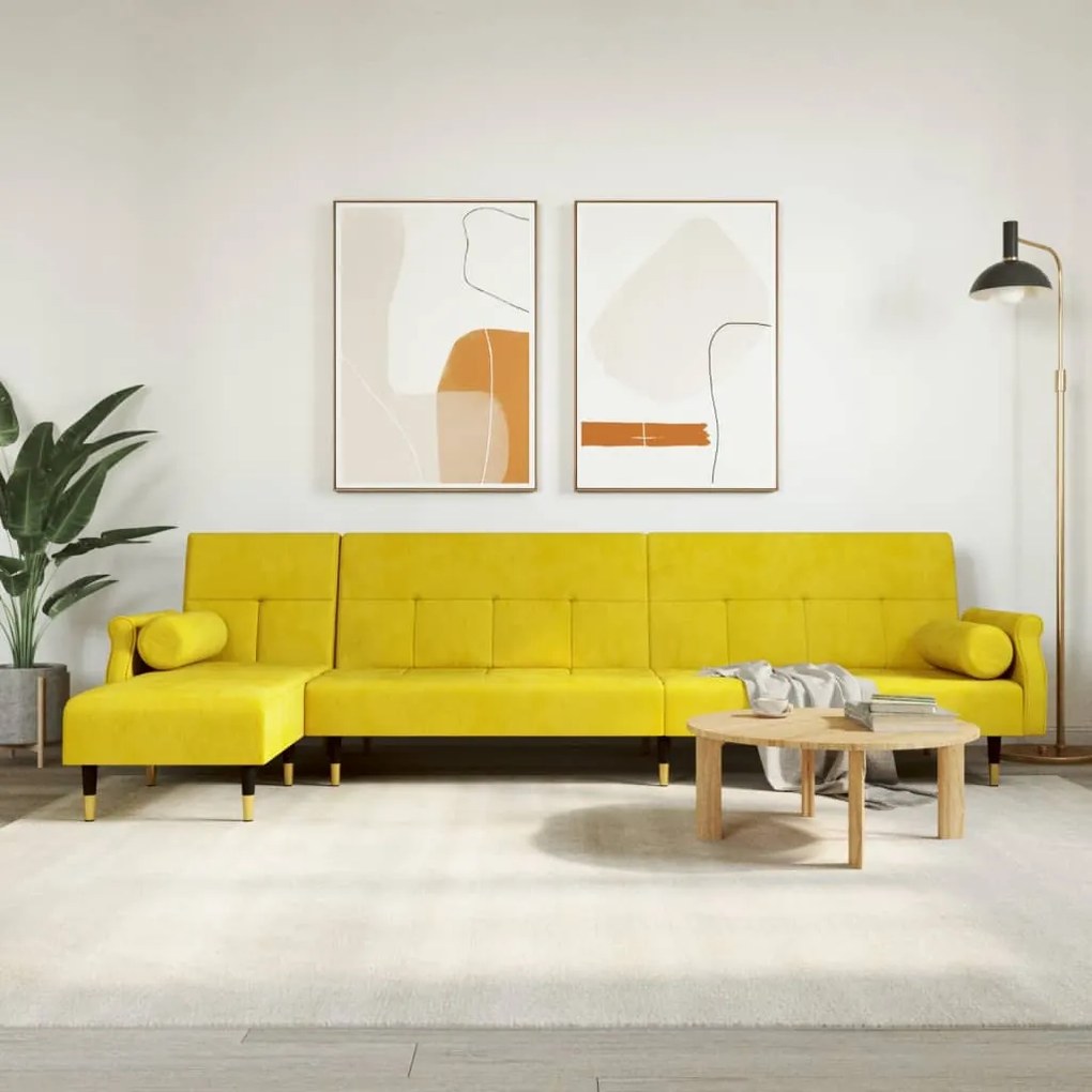 vidaXL Sofá-cama em forma de L 271x140x70 cm veludo amarelo