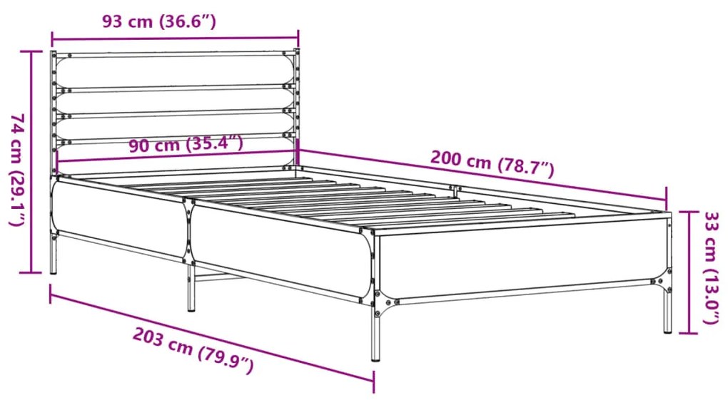 Estrutura de cama derivados de madeira e metal cinzento sonoma