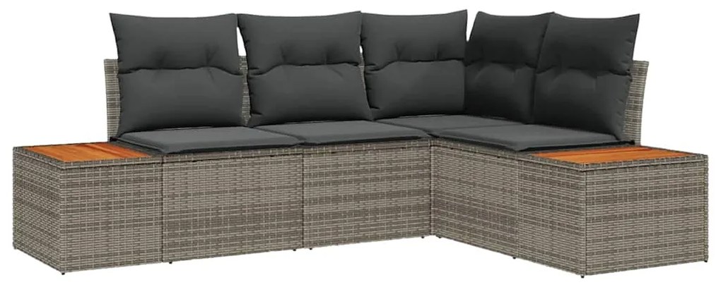 Conjunto de Sofá de Jardim com 4 Peças e Almofadas de Polirattan Cinza