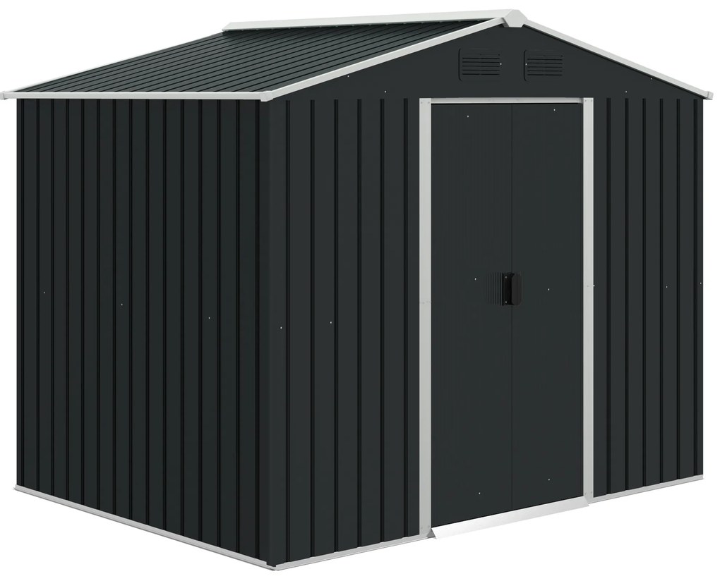 Outsunny Abrigo de Jardim de 3,6 m² 236x174x190 cm para Armazenamento de Ferramentas com Portas de Correr e 4 Janelas de Ventilação Cinza