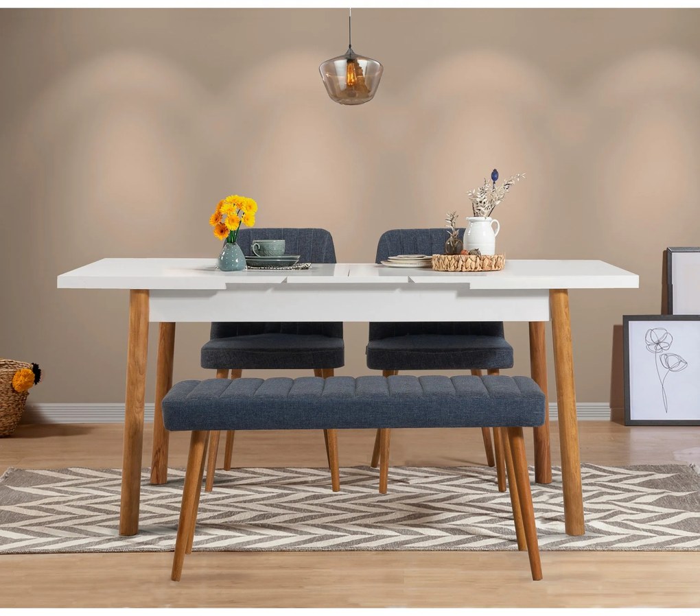 Conjunto de Mesa de Jantar Extensível Santiago – Pinho Atlântico e Azu