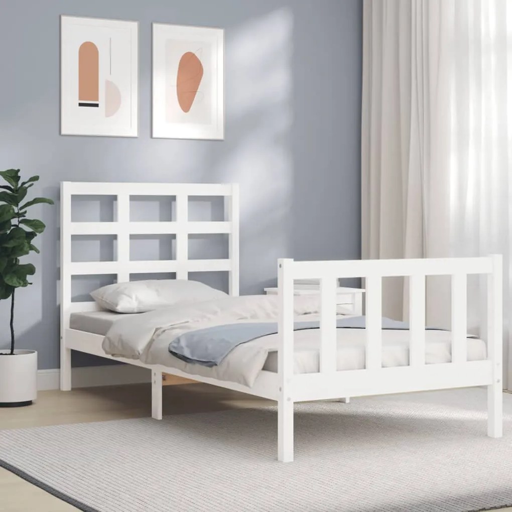 Estrutura de cama com cabeceira 100x200cm madeira maciça branco