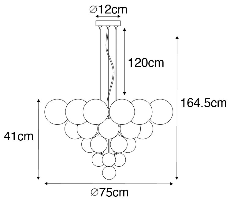 Candeeiro de suspensão preto com vidro fumê e transparente 13 luzes - Bonnie
