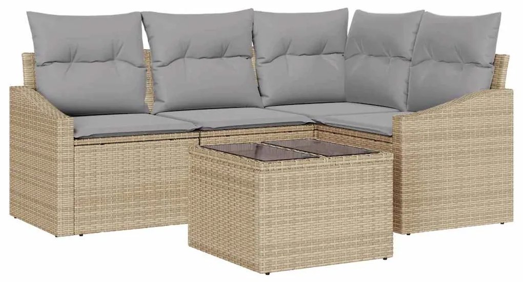 Conjunto de Jantar de Jardim de 5 Peças com Almofadas em Rattan Sintét