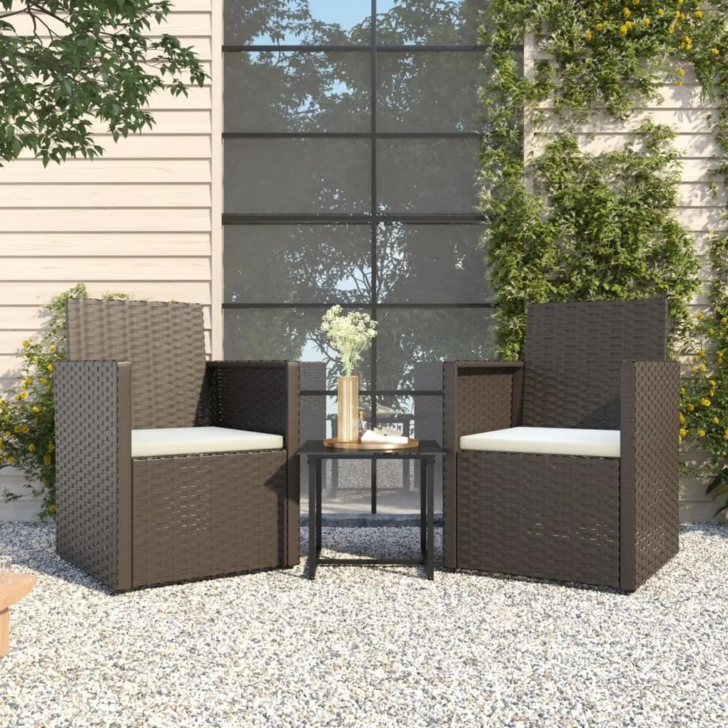 319190 vidaXL 3 pcs conjunto sofás de exterior com almofadões vime PE preto