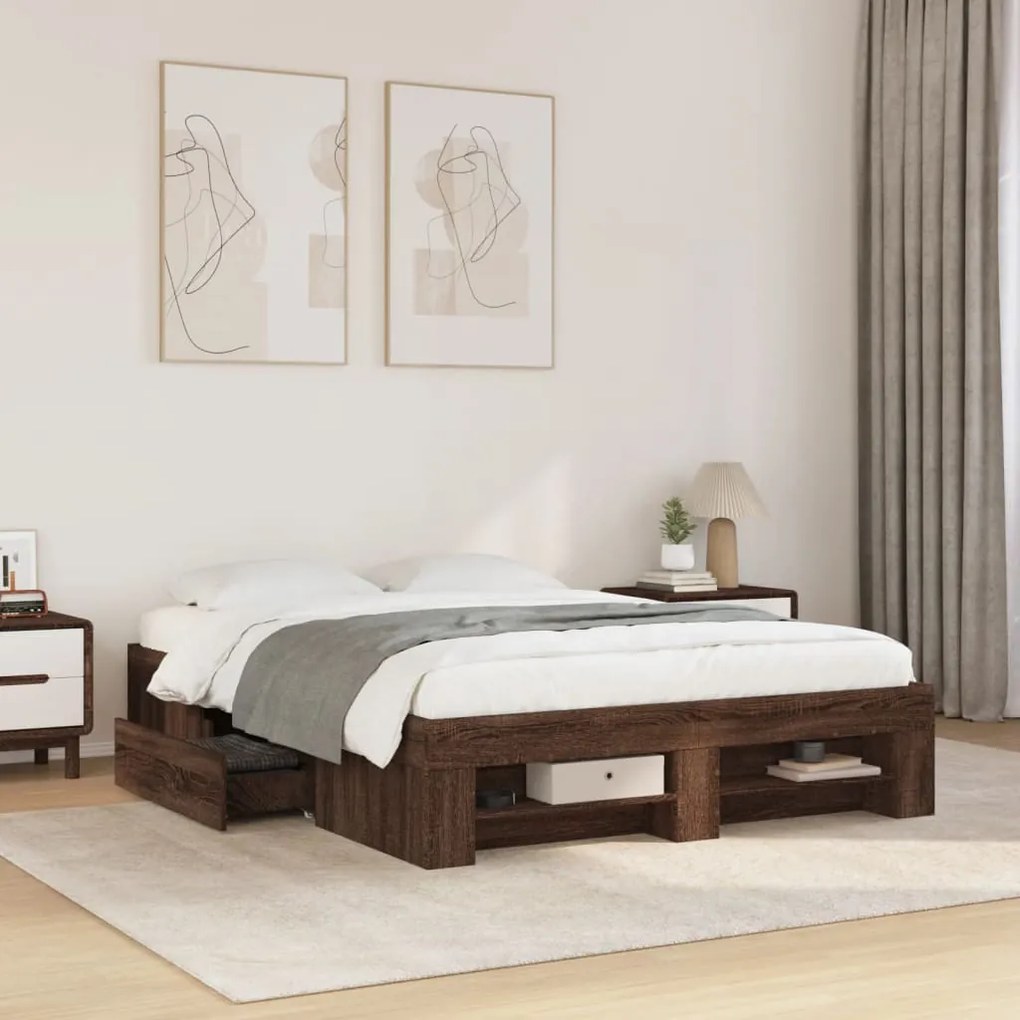 vidaXL Estrutura cama s/ colchão derivados madeira carvalho castanho
