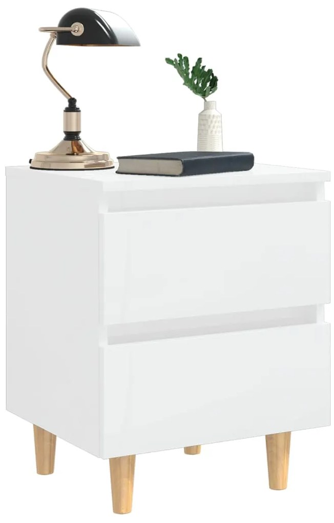 Mesas cabeceira 2 pcs pernas pinho 40x35x50 cm branco brilhante