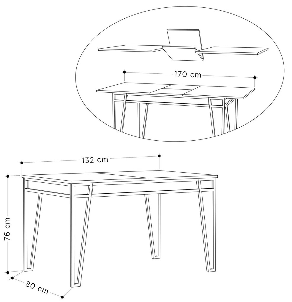 Mesa de Jantar Extensível "Pal" – 132-170x80x76 cm – Moka Claro - Desi