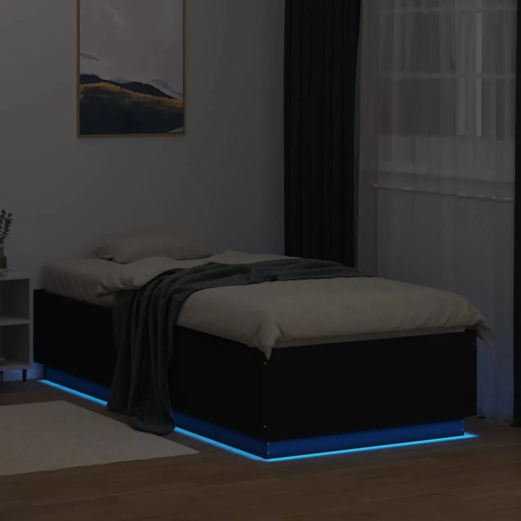 Estrutura cama c/ luzes LED 100x200 cm derivados madeira preto