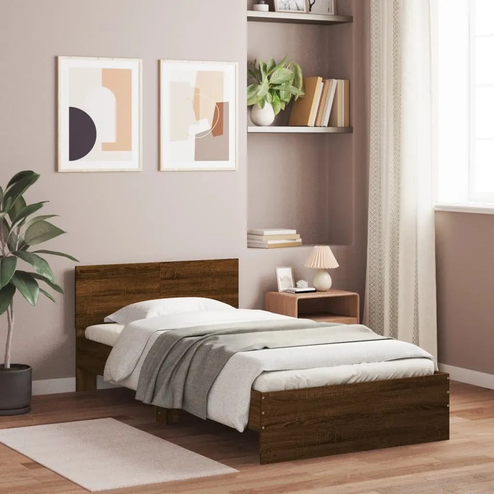 Cama sem colchão com cabeceira 100x200 cm carvalho castanho