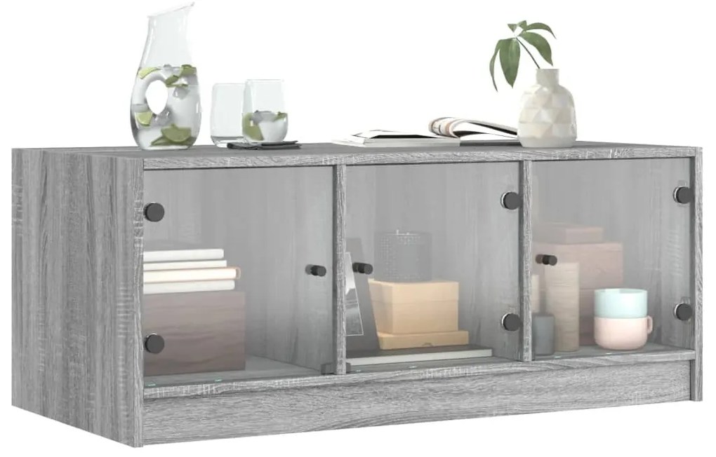 Mesa de centro c/ portas de vidro 102x50x42 cm cinza sonoma