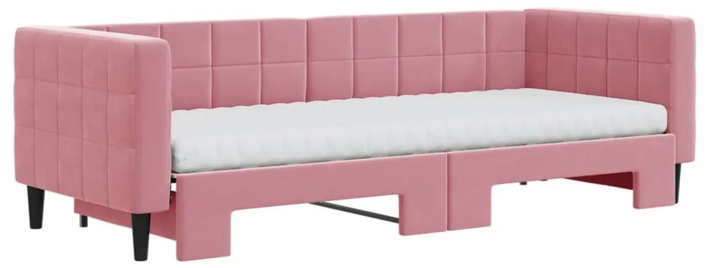 Sofá-cama com gavetão e colchões 80x200 cm veludo rosa
