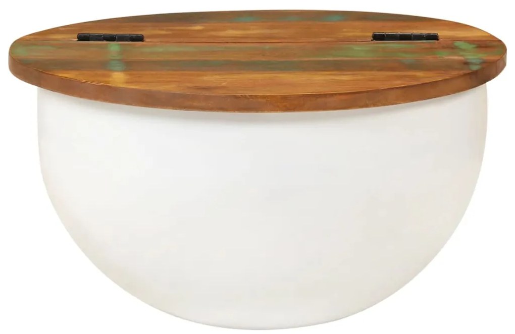 Mesa de centro 50x27 cm madeira recuperada maciça branco