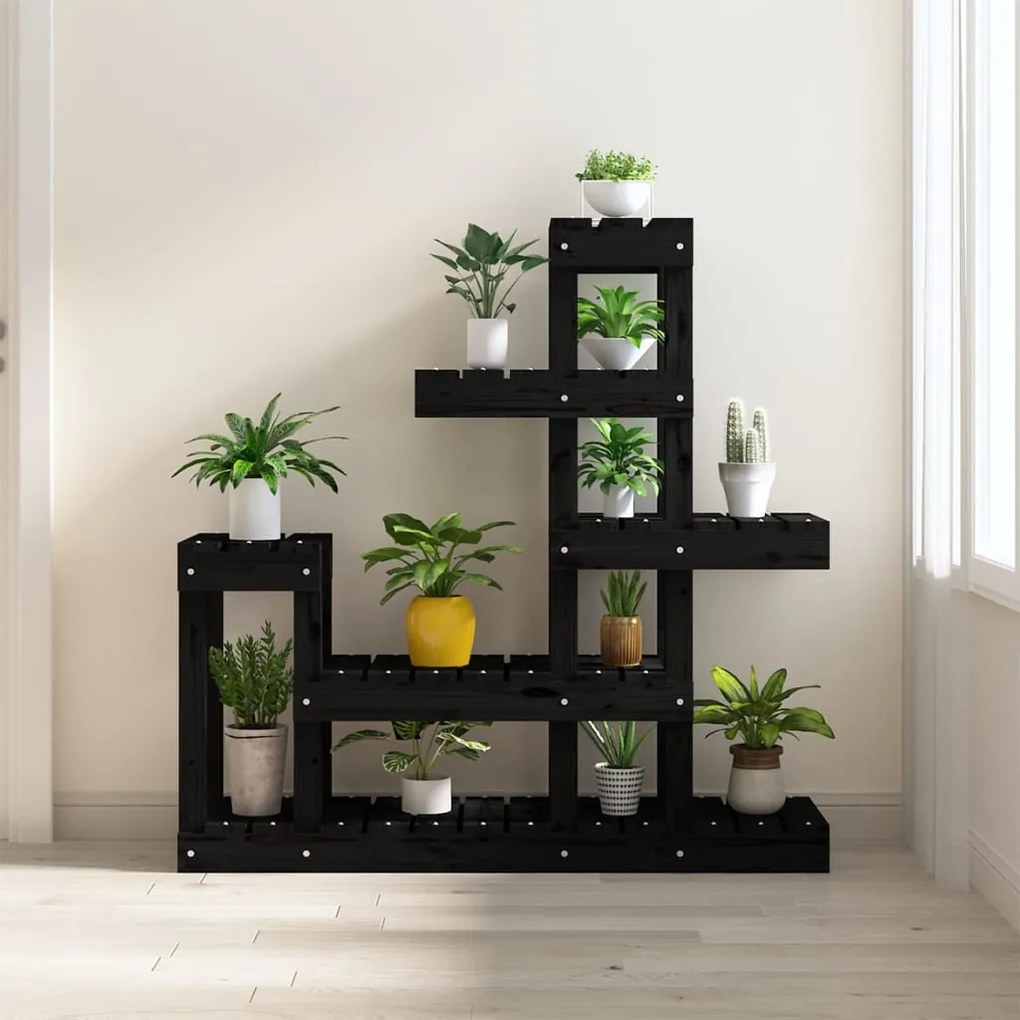 822106 vidaXL Suporte para plantas 92x25x97 cm pinho maciço preto