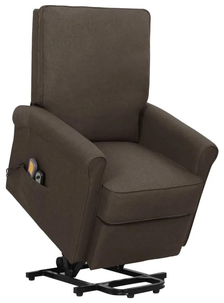 vidaXL Poltrona elevatória de massagens tecido castanho-escuro